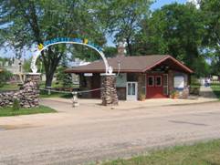 Queen of the Holy Rosary Shrine - Necedah, WI - Information building and Shrine entrance